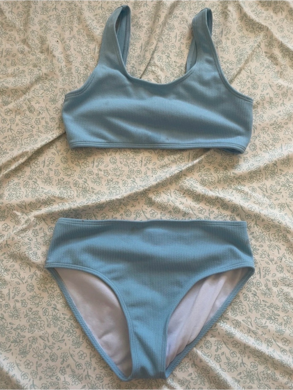 Women’s Light Blue Ribbed Bikini Set - Classic Coverage
